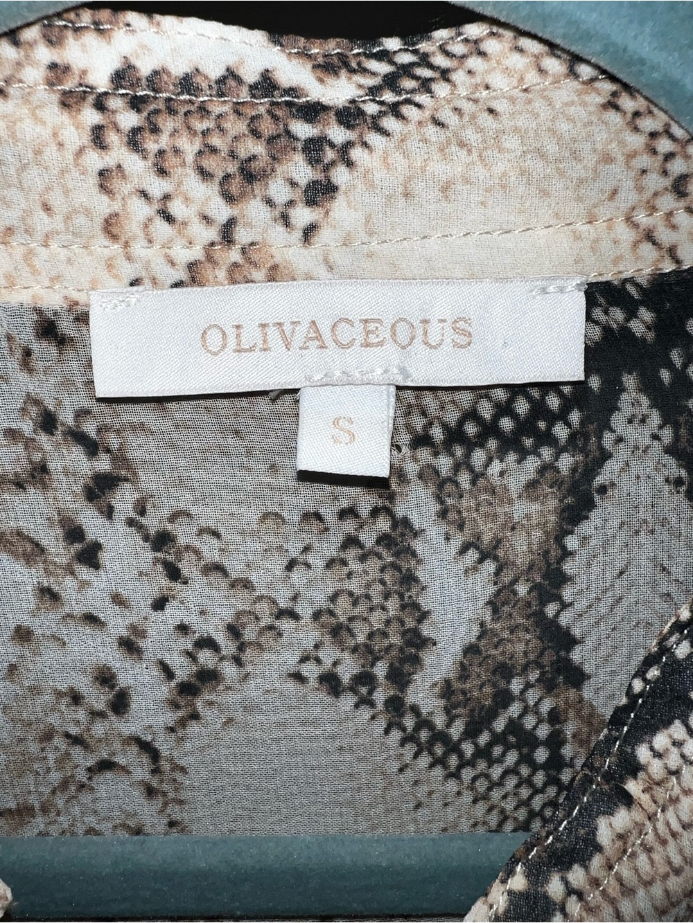 Olivaceous Beige and Brown Snake-Print Tiered V-Neck Mini Dress - Picture 6 of 6